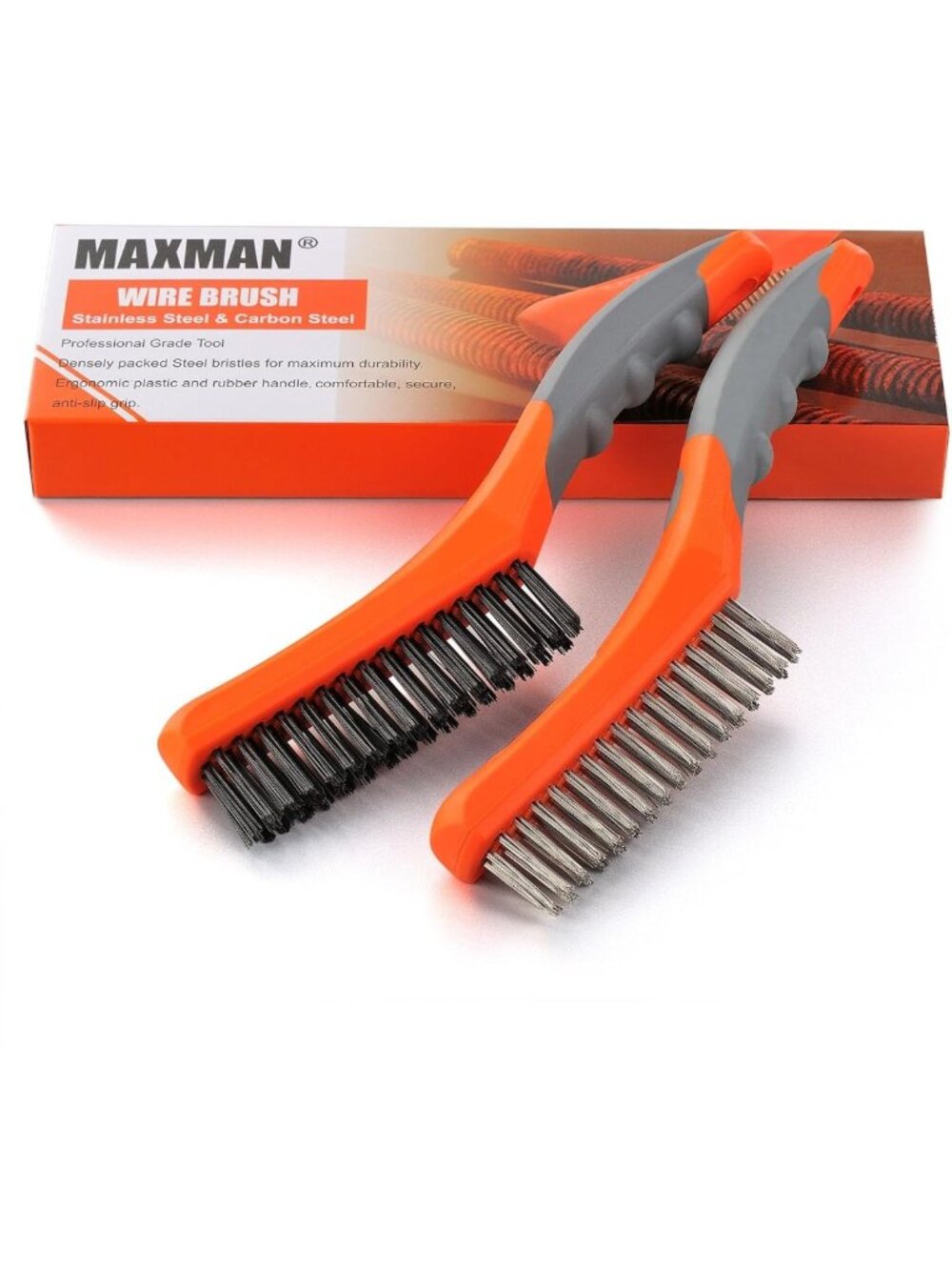 Heavy Duty Wire Brush Set - Stainless Steel & Carbon Steel for Rust, Grill